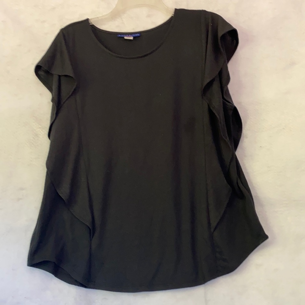 Sears Simply Styled Black Cap Sleeve Waterfall Ruffle Blouse Top Size L